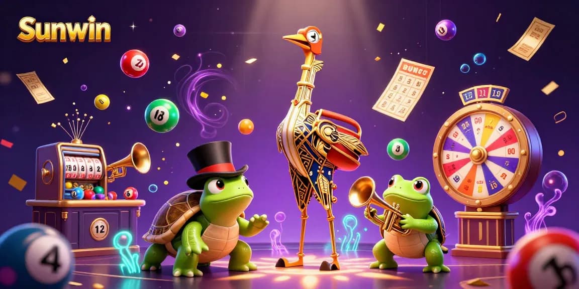 Experience the excitement at Sunwin Casino with vibrant gaming elements and characters in a lively scene.