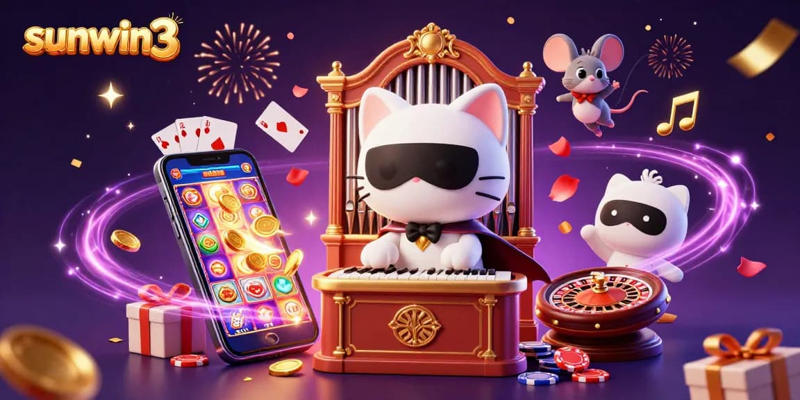 Experience sunwin3's thrilling casino vibes with a spectacular 3D illustration of characters engaging in dynamic gambling activities.