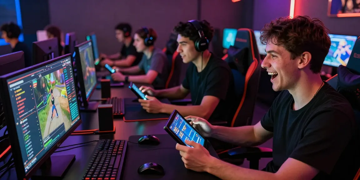 Diverse men enjoying an exciting gaming experience at https://manclub1.jp.net/ with immersive technology and vibrant atmosphere.