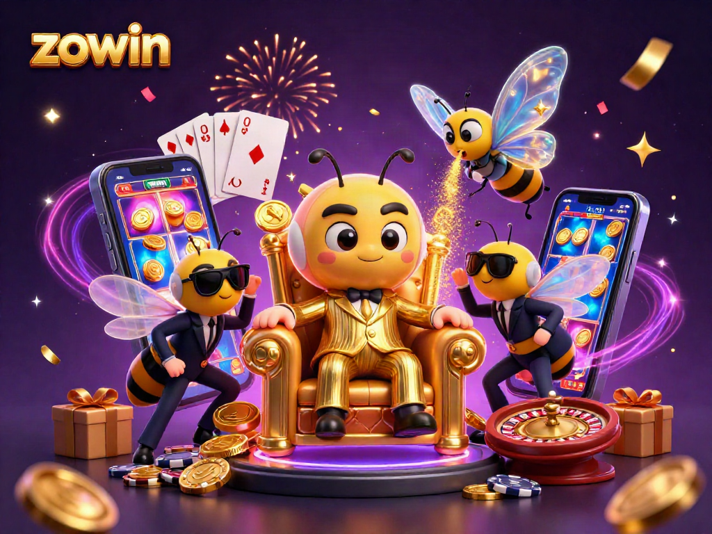 Engage in thrilling gaming adventures with Zowin, featuring a vibrant bumblebee mob boss and exciting casino elements.