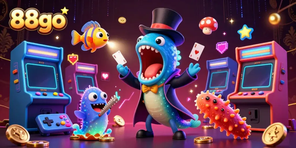 Experience exciting card tricks with 88go in a mesmerizing underwater casino scene featuring magical sea creatures.