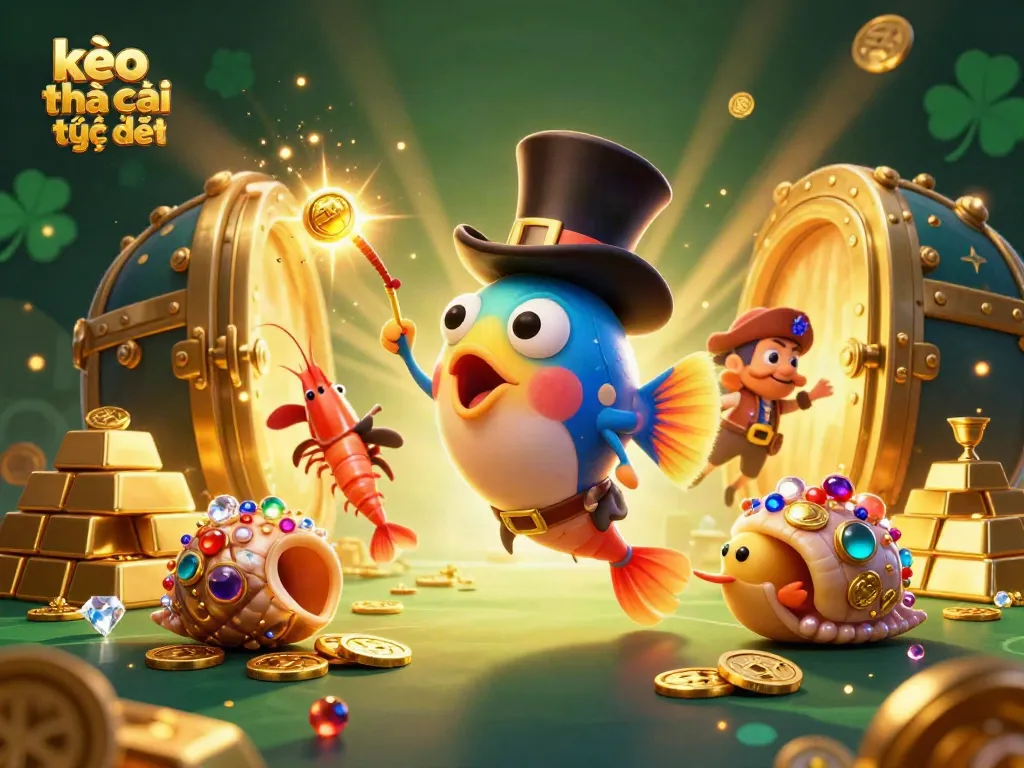 Engage with kèo nhà cái trực tiếp while exploring a vibrant treasure scene in a 3D casino illustration.