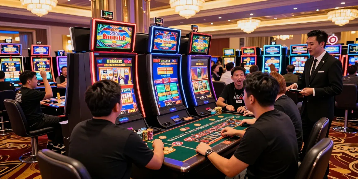 Excited players engaging with slot gacor machines in a vibrant casino atmosphere.