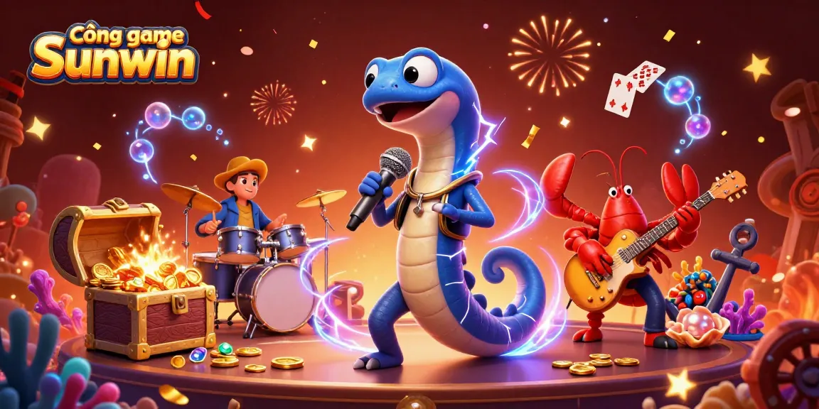 Cổng game Sunwin offers thrilling gaming entertainment with electric eel DJ and lively sea creatures.