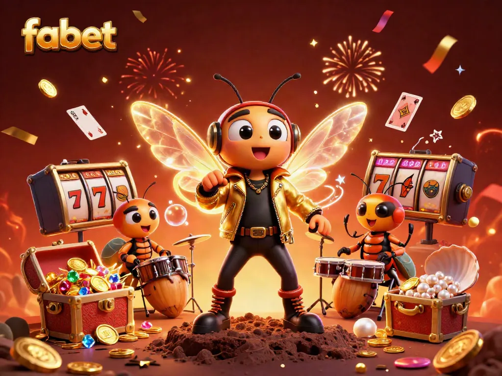 Experience thrilling wins at fabet with a vibrant 3D rock star scene bursting with casino excitement.