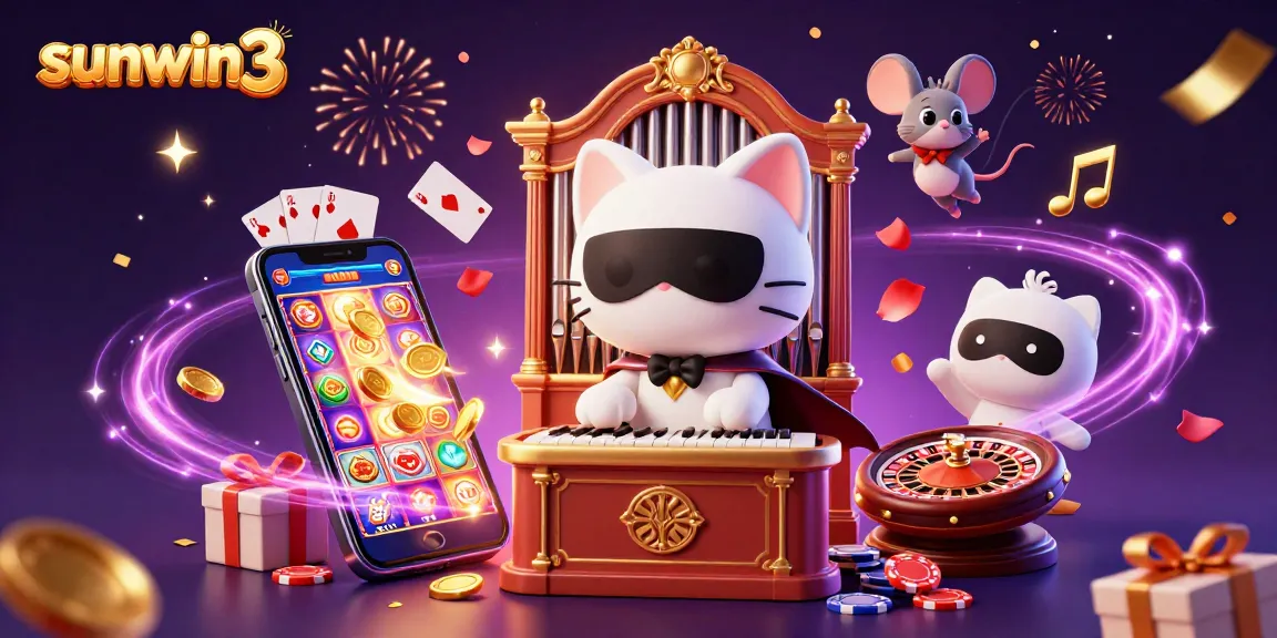 Experience sunwin3's thrilling casino vibes with a spectacular 3D illustration of characters engaging in dynamic gambling activities.