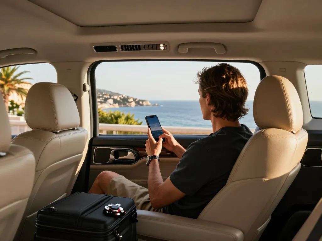 Profitez d'un trajet confortable dans un taxi de luxe à Saint Tropez avec vue sur la côte.