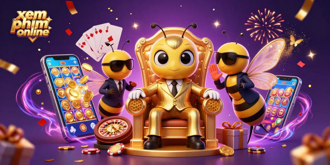 Xem phim online with an engaging casino theme featuring a cartoon bumblebee mob boss and magical gaming elements.