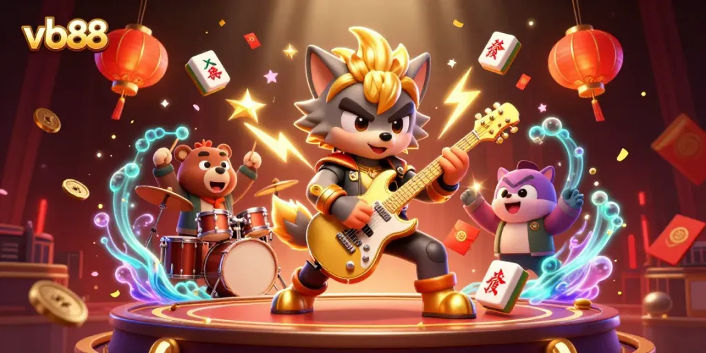 Engage with VB88 by playing slots and enjoying thrilling rewards in a lively casino scene.