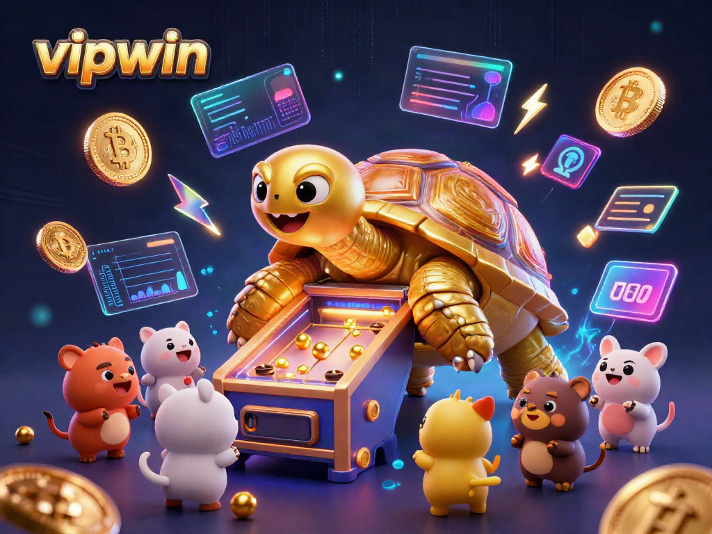 Experience the thrilling world of vipwin with a vibrant 3D illustration showcasing dynamic casino elements and characters.