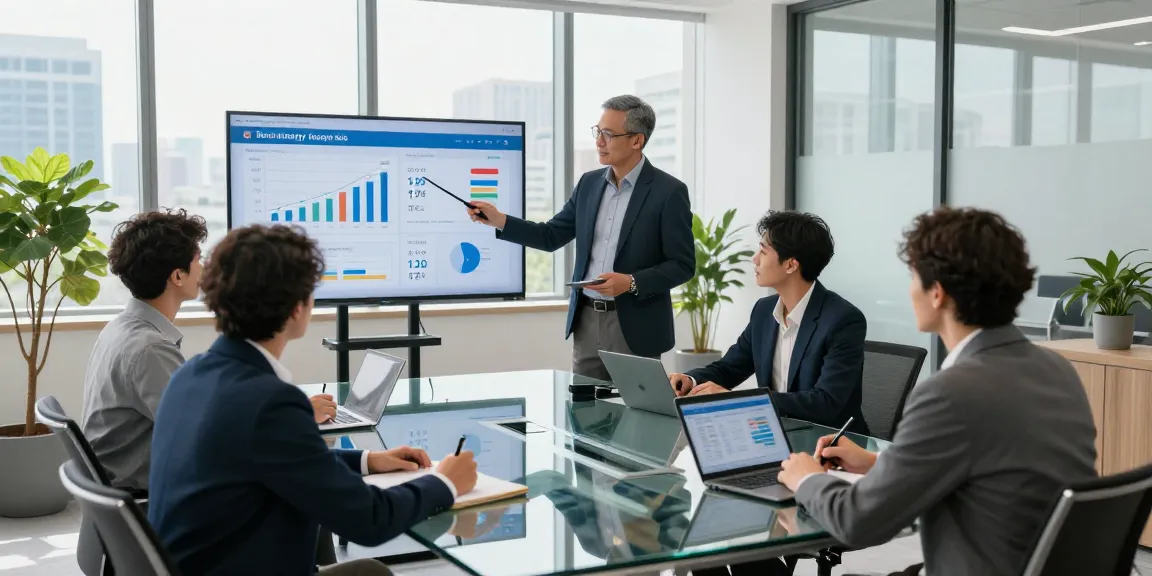Diverse team collaborating on business energy rates analysis in modern office.
