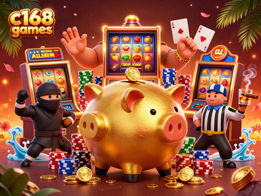 Experience thrilling c168 games in a vibrant casino scene with engaging characters and dynamic gameplay elements.