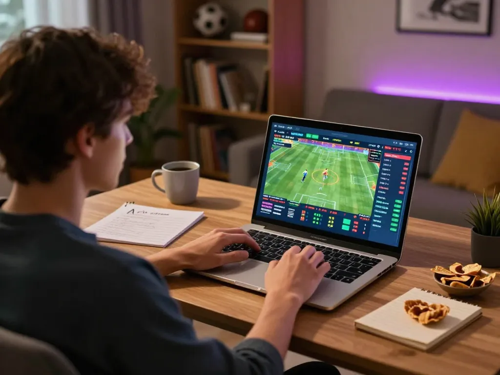 Engaging sports betting scene at rr88 with a focused player analyzing game stats.